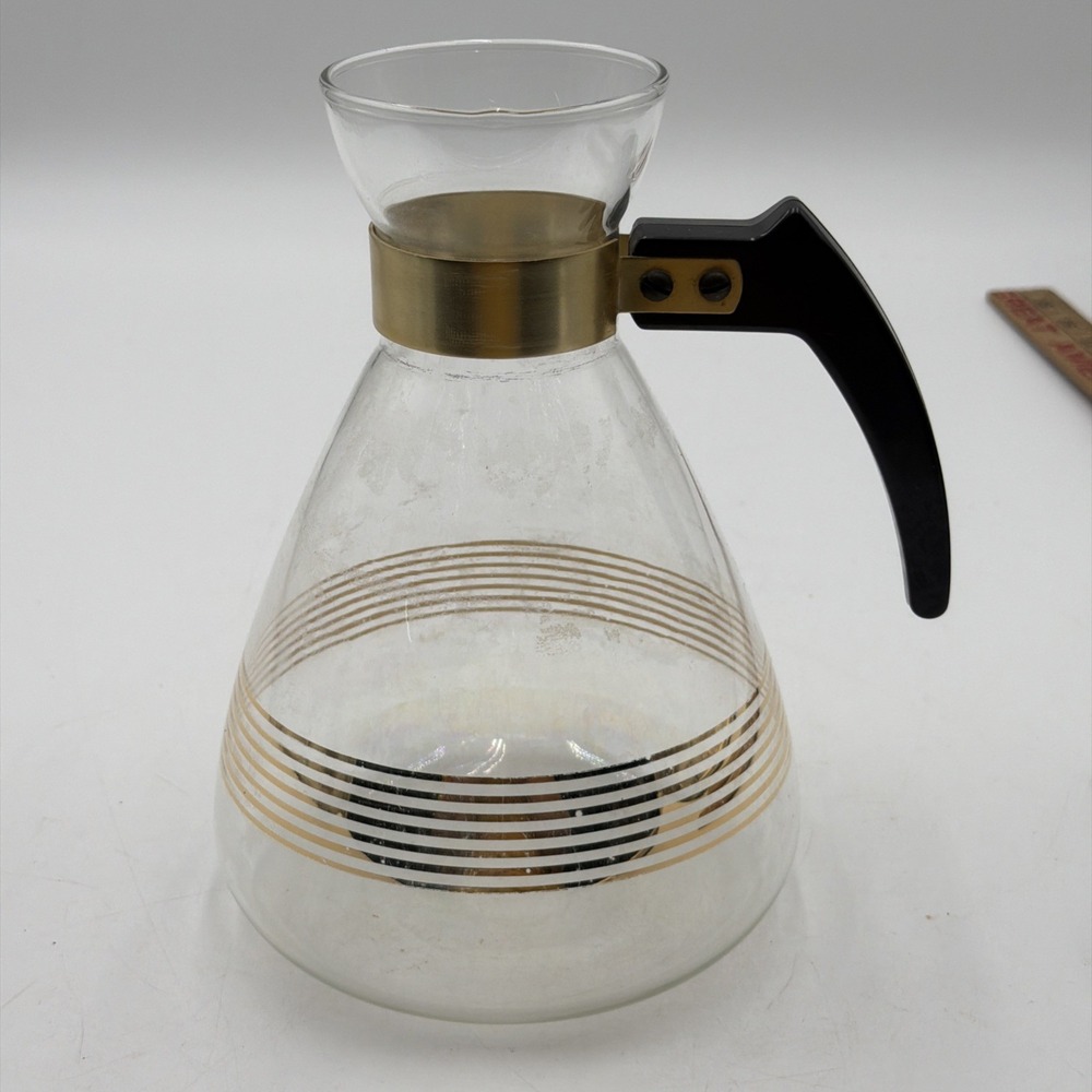 Pyrex 10-12 Cup Coffee Pot Carafe Horizontal Gold Stripes